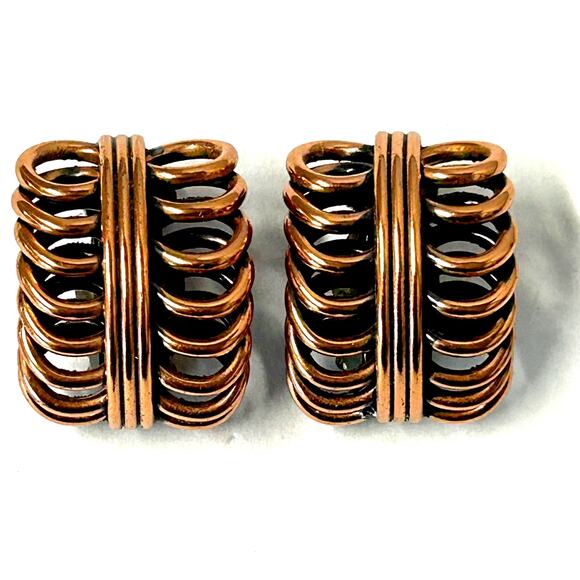 Renoir Vintage MCM Open Loop Copper Clip On Earrings - Picture 1 of 5